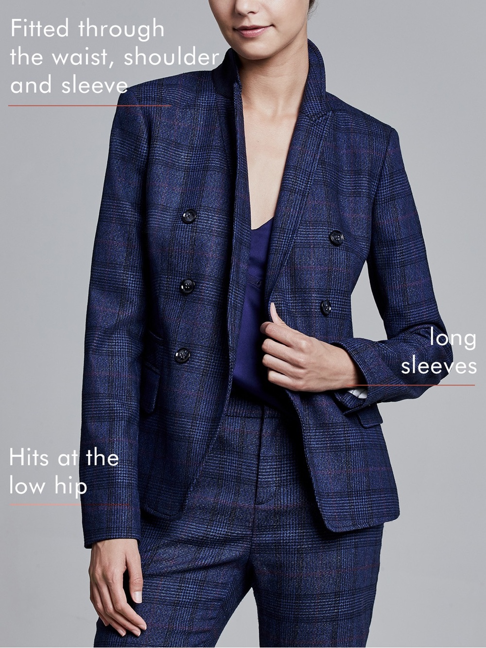 Banana Republic Blue Glen Plaid Double Breasted Women's Blazer Jacket 0